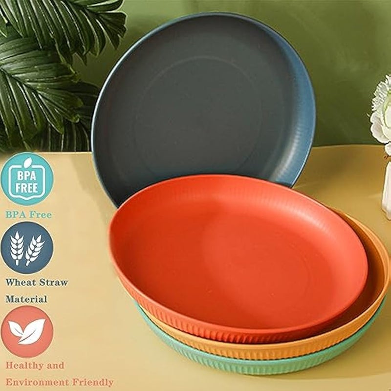 Dinner Plates Set of 4, 8 Inch Plastic Plates Reusable, Wheat Straw Plates, Dishwasher & Microwave Safe, Lightweight Salad Plates for Camping/Kitchen - Image 5